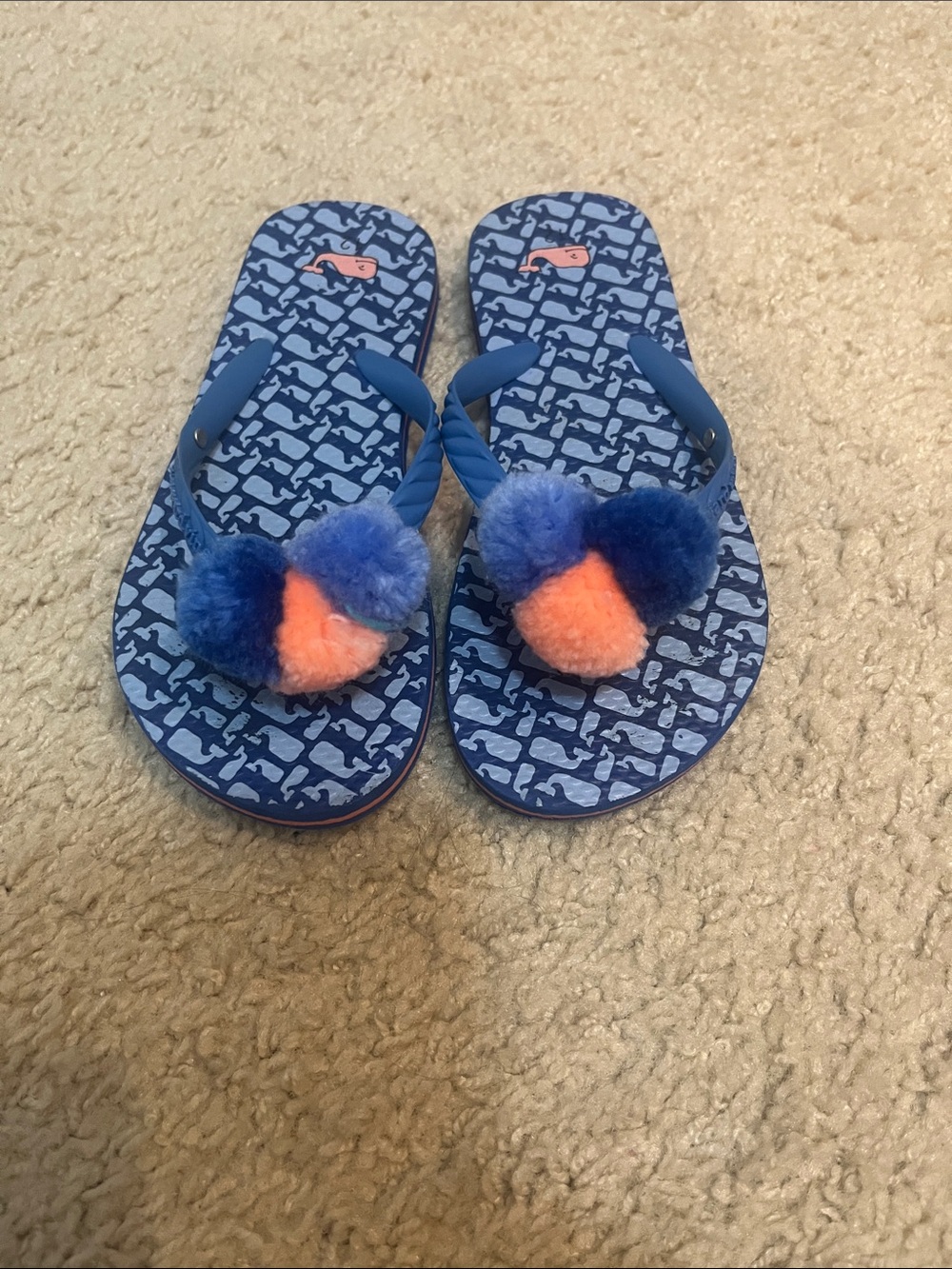 Vineyard Vines Kids Blue Pom-Pom Flip Flop Sandals